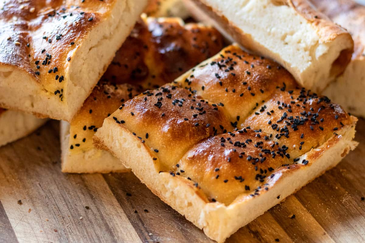 Turkish pide bread cut into small pieces