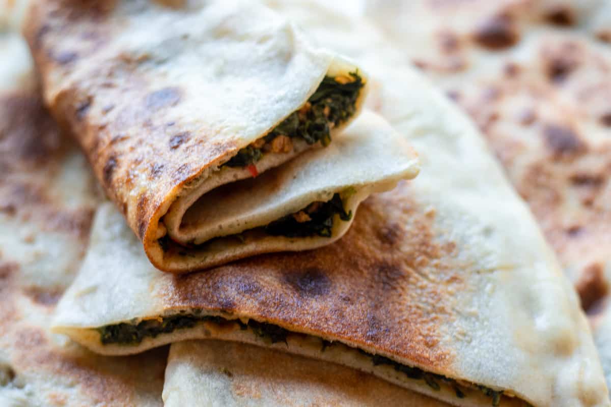 gozleme (Turkish Pancakes) with spinach filling