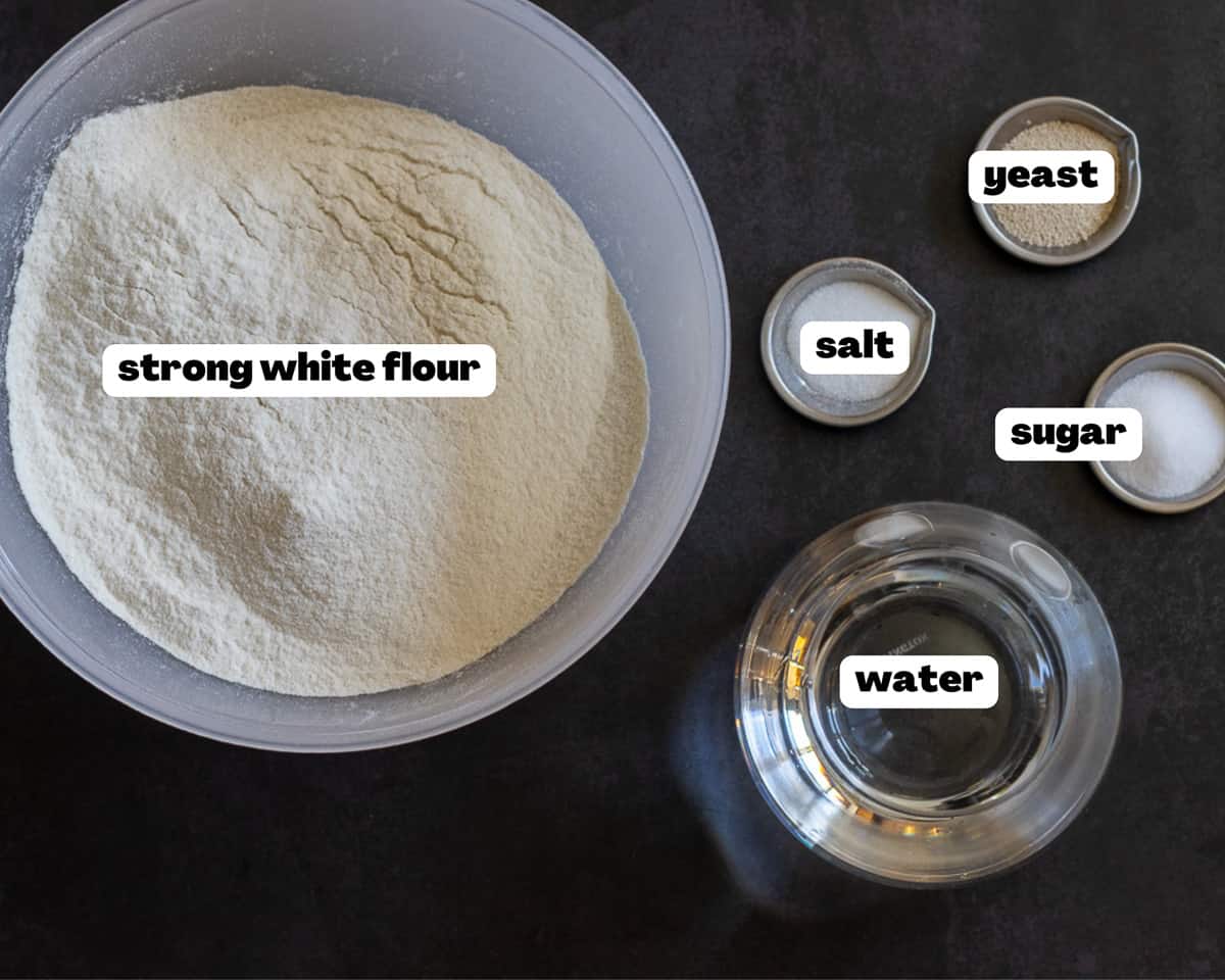 Labelled picture of ingredients for gozleme dough