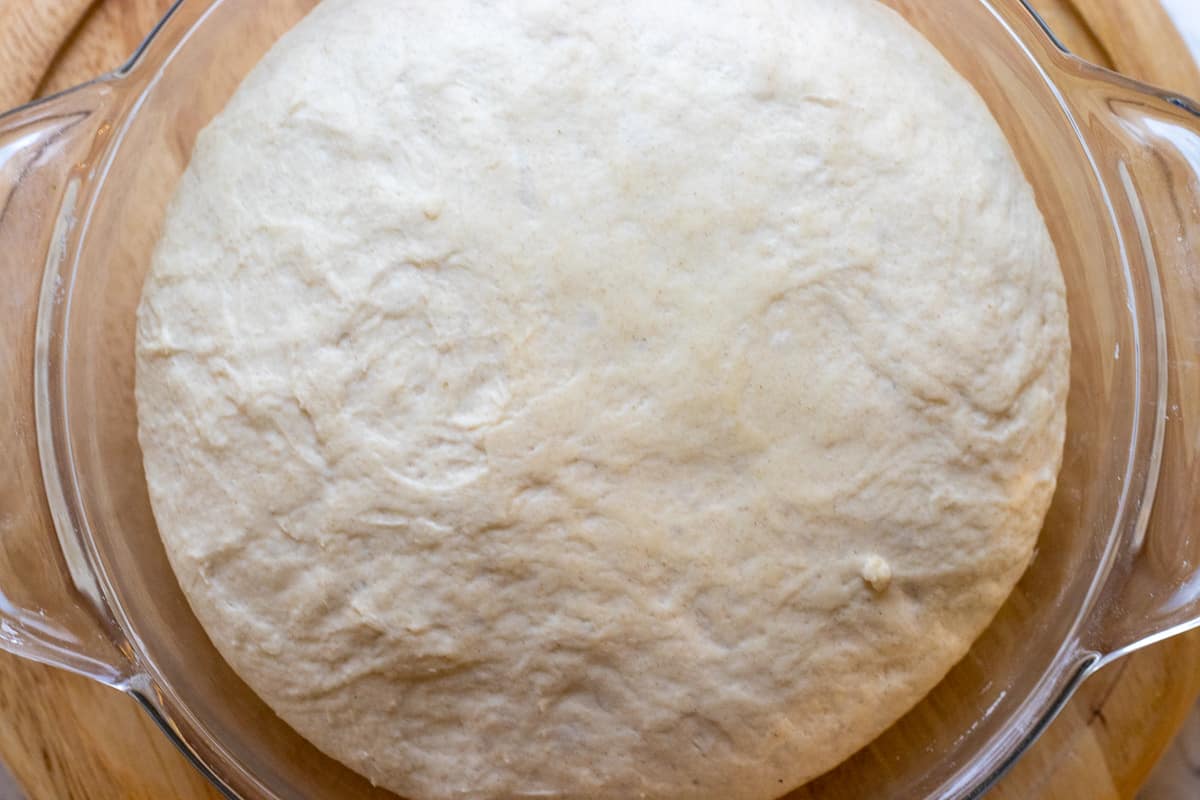 The gozleme - Turkish pancakes dough has doubled the size