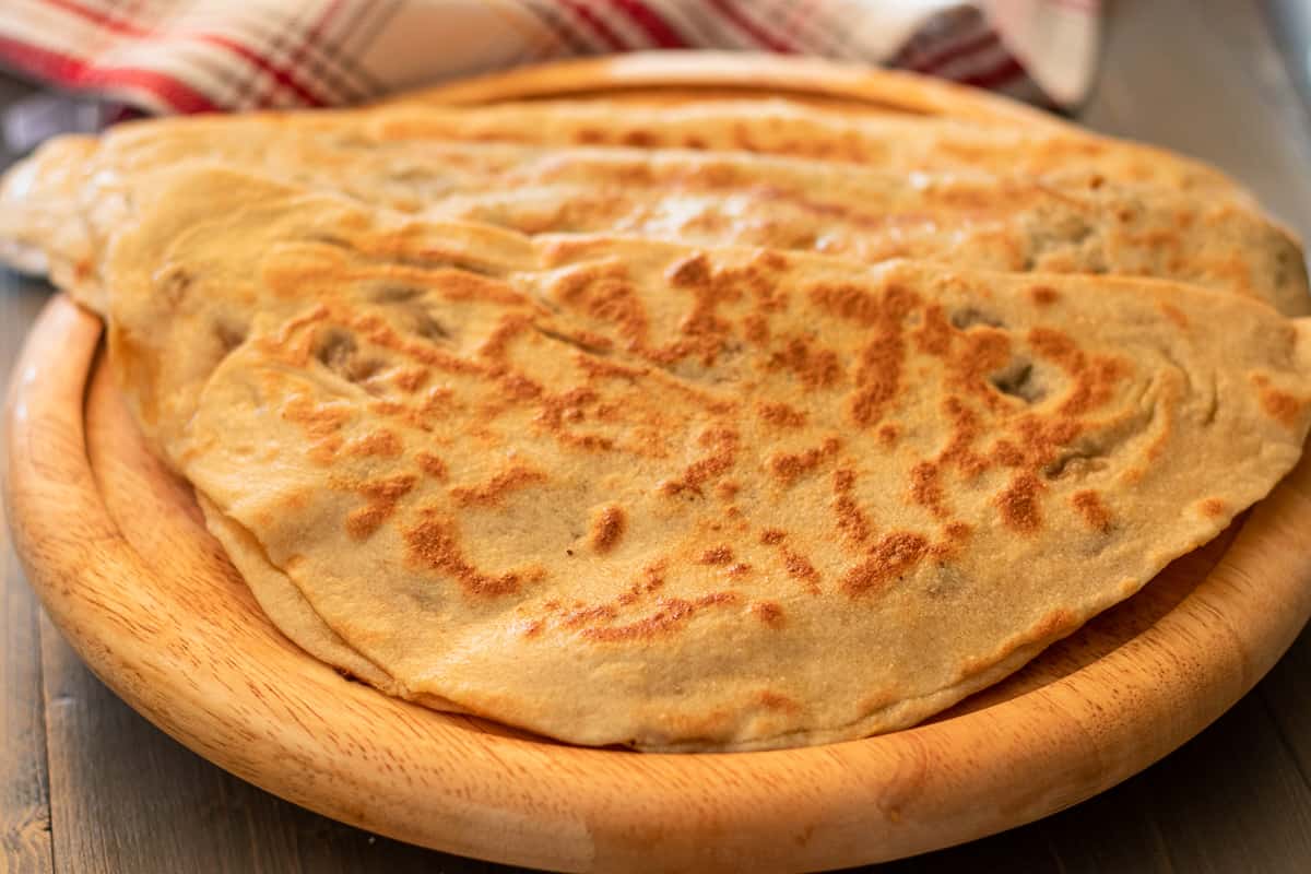 gozleme - Turkish pancakes are cooked and kept warm