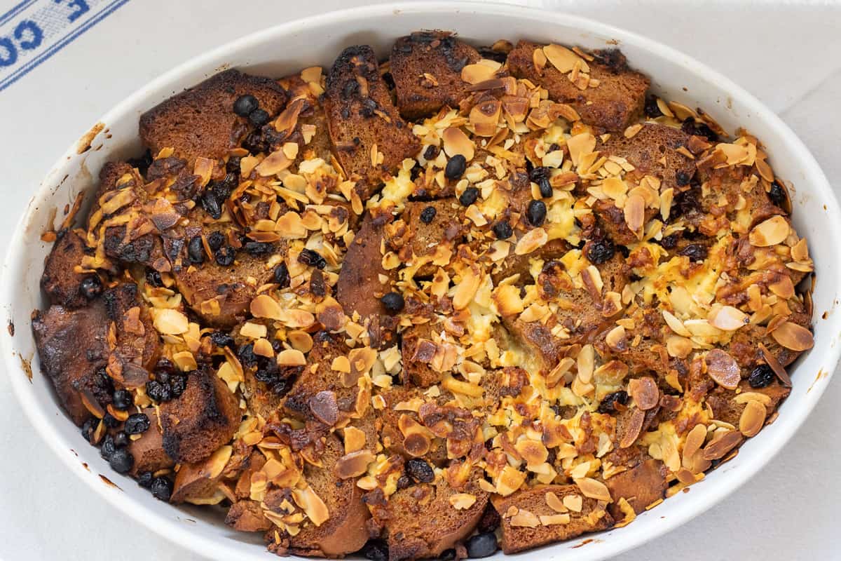 capirotada - Mexican bread pudding is freshly baked