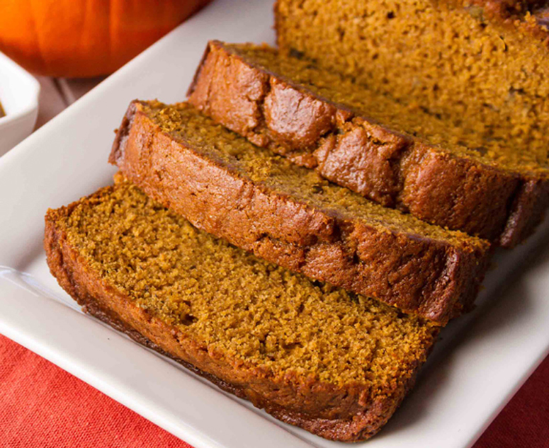 Slices of Pumpkin Bread on a plate.