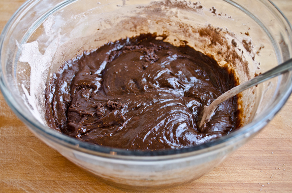 Bowl of chocolate dough.