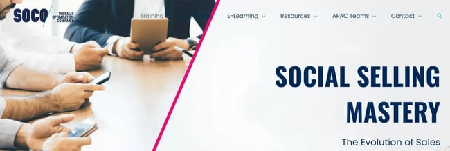 Landing page for SOCO’s Social Selling Mastery course.