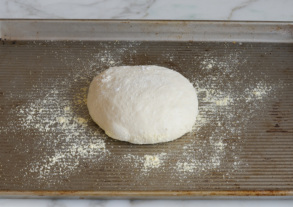 Baked bread on a baking sheet.