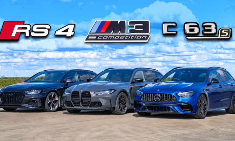 Mercedes-AMG C63 S v BMW M3 Touring v Audi RS4 Avant: کدام سریع‌تر است؟
