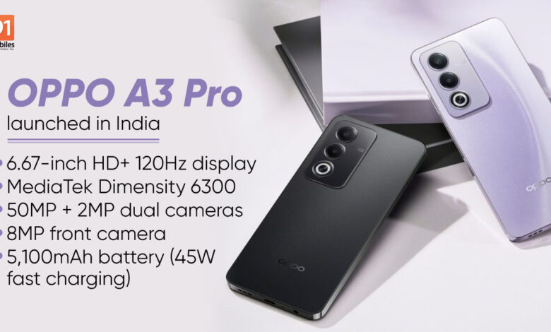OPPO A3 Pro با MediaTek Dimensity 6300 SoC، باتری 5100 میلی آمپر ساعتی در هند عرضه شد: قیمت، مشخصات