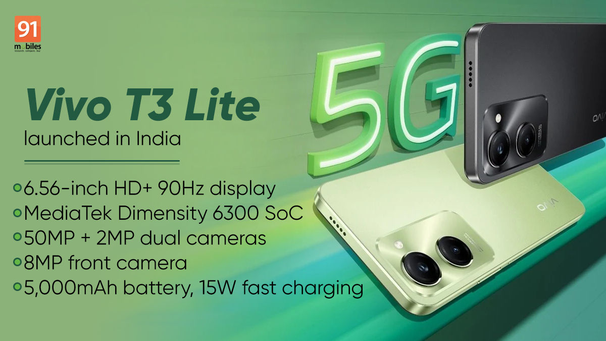Vivo T3 Lite با MediaTek Dimensity 6300، باتری 5000 میلی آمپر ساعتی در هند عرضه شد: قیمت، مشخصات