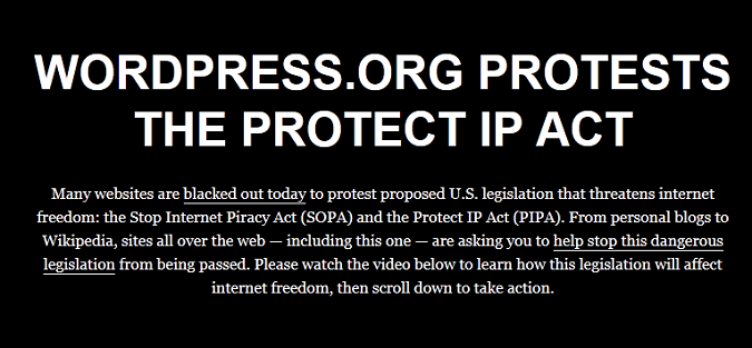 اعتراض وردپرس به SOPA و PIPA با خاموشی