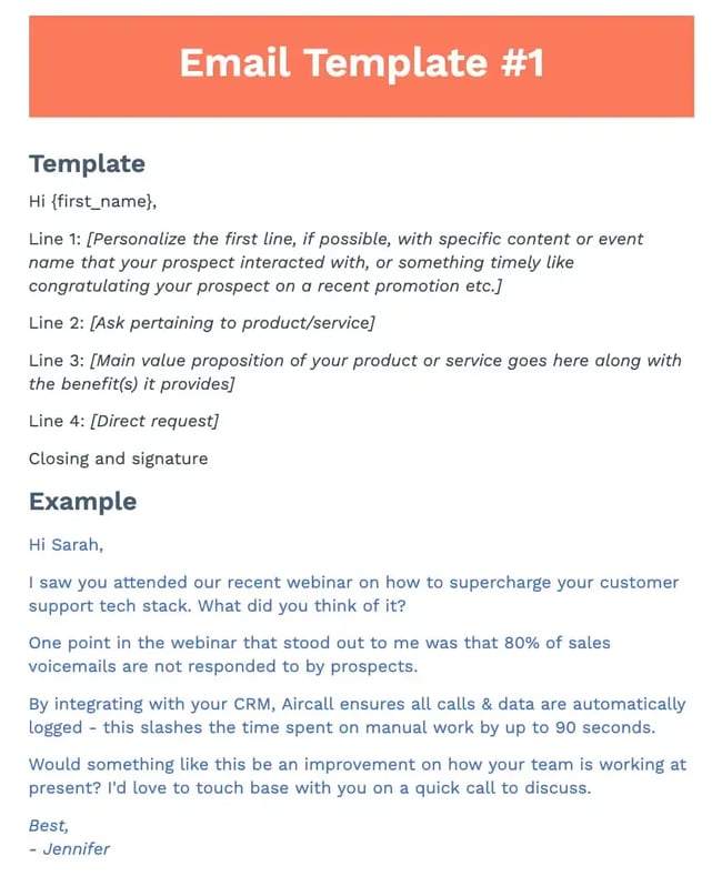HubSpot sales email template.
