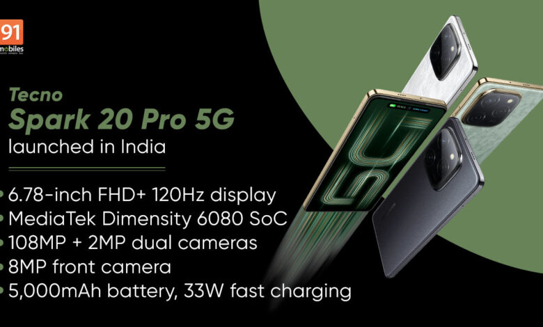 Tecno Spark 20 Pro با MediaTek Dimensity 6080, دوربین 108MP در هند عرضه شد: قیمت، مشخصات